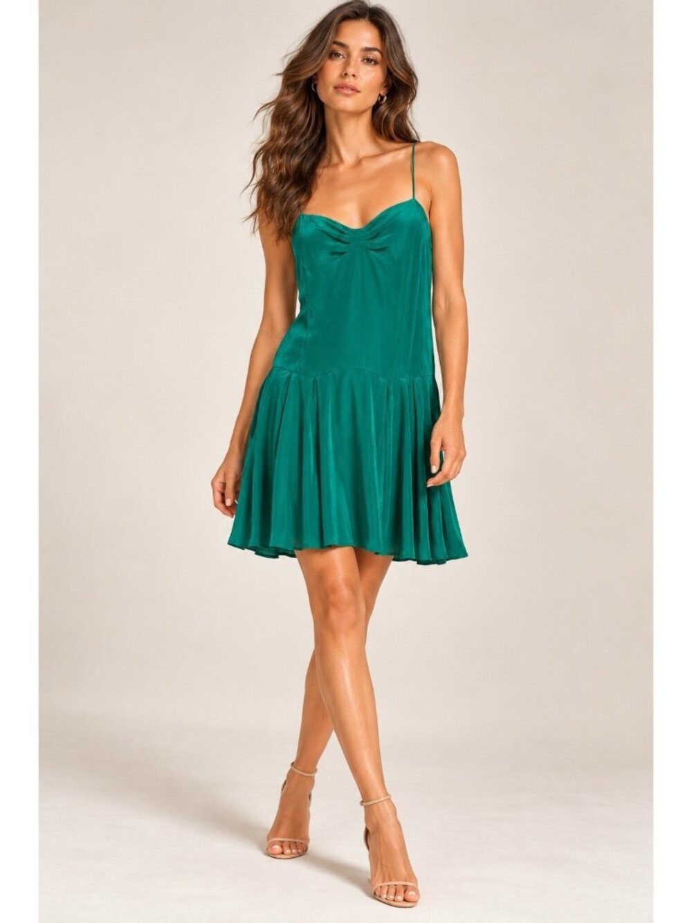 Stella McCartney Authentic Green 100% Silk Spaghetti Strap Mini Dress IT 42 US 6